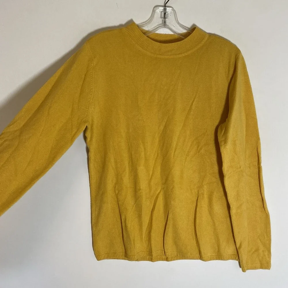 Kim Rogers Sweater Womens Medium Yellow Knit Pullover Crew Neck Grannycore Comfy